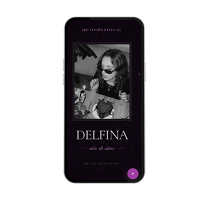 Invitación digital modelo Delfina, Mis 18 años en blanco y negro